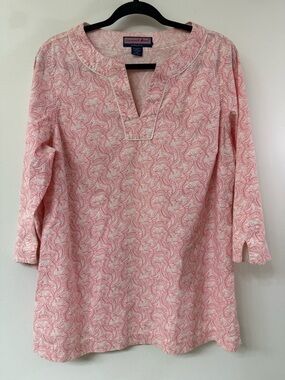 Vineyard Vines by Shep & Ian Tunic top Split V-Neck Seahorse Pink Side Zipper